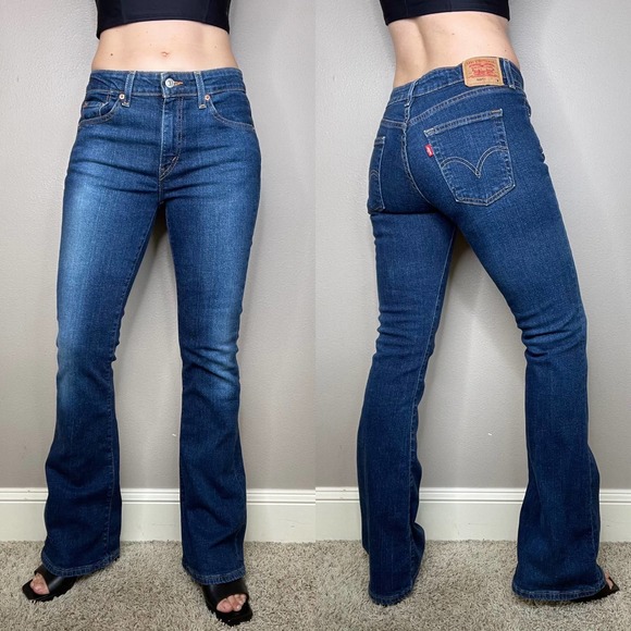 Vintage Y2K Levi's 519 low rise flare leg jeans stretch faded dark wash 7